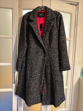 torrid Black Bouclé Pea Coat with Red Lining